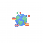 → Icône de la Terre avec un drapeau, symbolisant la sélection de langue.